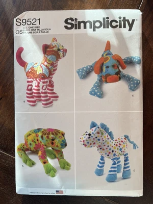 Simplicity S9521 plush animals frog, cat, dog, horse (Sewing Pattern UNCUT - Image 1 of 3