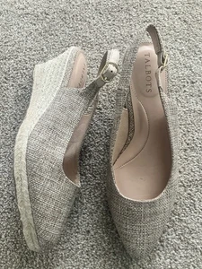 Talbots Cream Woven Espadrille Wedge Slingback Sandal Heels Size 6.5 - Picture 1 of 7