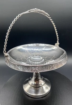 "Pedestal de compota de cesta de novia plateado de colección Elton Bros St. Louis 6,5""x8""" Foto 1 de 4