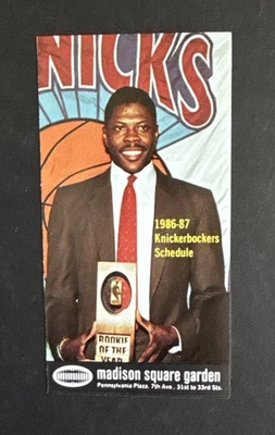 1986-87 NY KNICKS Pocket Schedule Msg Patrick Ewing Roy Rookie Of Year ROY MINT - Image 1 of 4