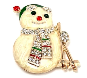 Brosche Schalclip mit Magnetclip Weihnachten Schneemann mit Strass 5cm - Bild 1 von 4