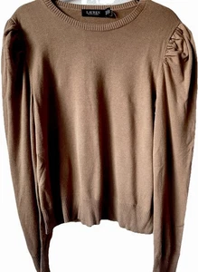 Lauren Ralph Lauren Cotton-Blend Puff-Sleeve Sweater Size Large in Tan - Picture 1 of 3