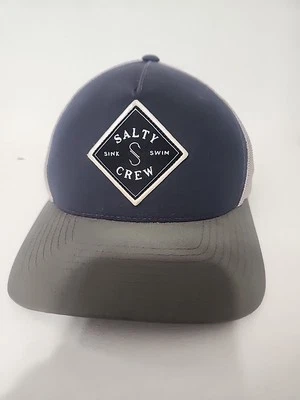 Sombrero de camionero Salty Crew gris y azul Snapback blanco paneles de malla logotipo  Foto 1 de 4