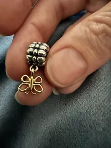 Genuine Pandora 14ct Gold & Silver Butterfly Dangle Clip Charm 790892 Rare - Picture 1 of 5