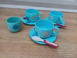 vtg Early Learning Centre Blue Spotted Tea set 3 cups & saucers - Picture 1 of 2