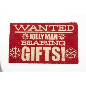 Heaven Sends Christmas Coir Doormat 'Wanted Jolly Man Bearing Gifts' New