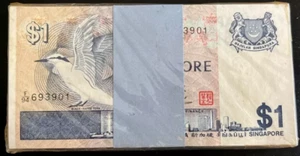 SINGAPORE 1 DOLLAR P-9 1976 x 100 Pcs FULL BUNDLE LOT BIRD FLAG DANCER UNC NOTE - Picture 1 of 5