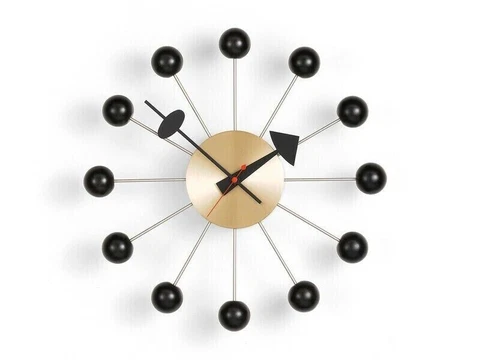 1950's Large Vitra Ball Wall Clock Black And Brushed Brass Metal 18'' inch Cover