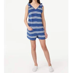 Free Assembly Girls Worn Stripe Terry Cloth Beach Romper with Tie Shoulder - Picture 1 of 4