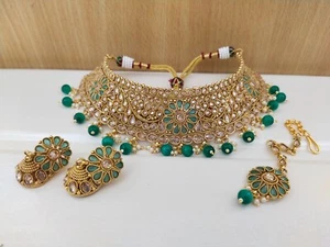 Birthday Party Wear Jewelry Bollywood Fashion Gold Plated Choker Necklace Set - Picture 1 of 1