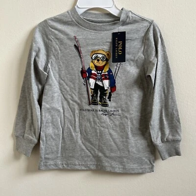 New Polo Ralph lauren Little Boys Bear Logo Long Sleeves T Shirt 6 - Image 1 of 3