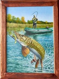 Oil painting “Fishing”. Author's painting on canvas. Free shipping - Picture 1 of 14