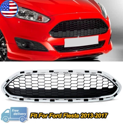 Chrome+Black Honeycomb Style Grille For Ford Fiesta 2013 2014-2017 2018 Grill Foto 1 de 4