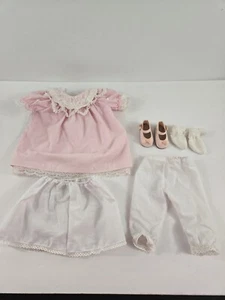 Vintage Porcelain Doll Dress Pink White Lace Pantaloons Socks Shoes Snap Closure - Picture 1 of 8
