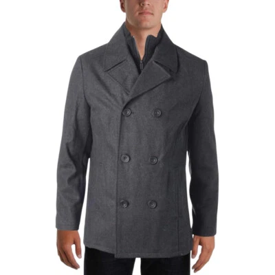 Chaquetón de lana de doble botonadura Kenneth Cole para hombre con babero tejido acanalado adjunto Foto 1 de 4