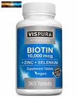 Biotine 10000 mcg + zinc + sélénium, pur, végétalien et extra fort, meilleur supplément