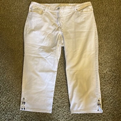 Ruby Rd. White Cotton Stretch Beaded Accent Denim Cropped Capri JEANS Women's 18 - Image 1 of 4