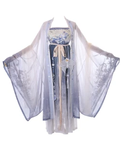 Han-007 Hanfu Kleid grau blau Traditional 4-Teile China Kleidung Cosplay Kostüm - Bild 1 von 11