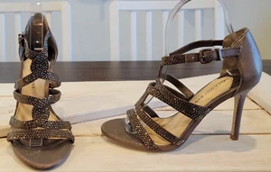 Gianni Bini Brown Bronze Rhinestones Heels Metallic Strappy Studded Sandals 6 M - Picture 1 of 13
