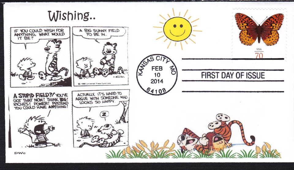 CALVIN and HOBBES  WISHING  HAPPY  BUTTERFLY       FDC- DWc  CACHET - Image 1 of 1
