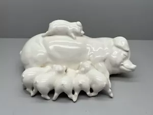 Vintage Pracht Mutterschwein & 6 Stillferkel Keramik Sparschwein mit Stopfen - Bild 1 von 8