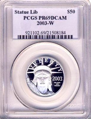 2003 W PCGS PR69DCAM STATUE OF LIBERTY PLATINUM FIFTY DOLLARS $50 - Image 1 of 2