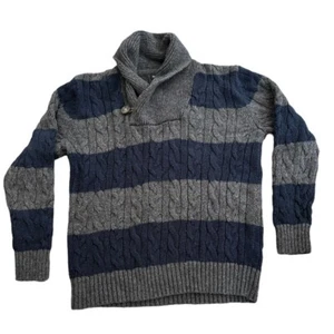 Gap Kids Blue Grey Stripe Cable knit Roll Neck Long Sleeve Sweater Size 6/7 - Picture 1 of 4