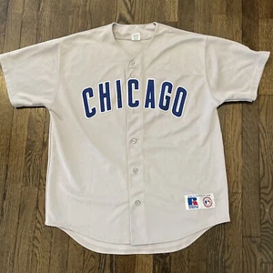 Chicago Cubs Jersey Large Russell Athletic Grey Missing Button - Picture 1 of 9