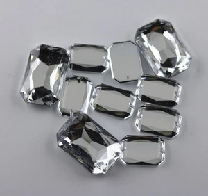 Rectángulo Plano Factado 8 Esquinas Blanco Cristal Acrílico Plano Estrás Costura Estrás Estrás - Imagen 1 de 10