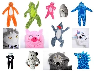 Fleece Animal One Piece Boys Girls Fancy Dress Hooded Character Warm 2-14 Years - Picture 1 of 45