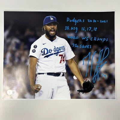 Foto firmada por Kenley Jansen automática 11x14 con 4 inscripciones Dodgers certificado BAS Foto 1 de 4