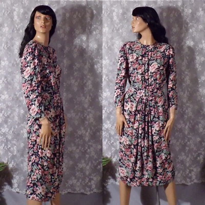 Vintage 90s Floral Dress Size Medium 1990s Whimsigoth Office Boho Feminine Retro - Image 1 of 4