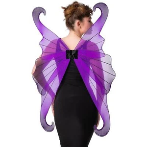 Large Purple Fairy Wings Black Silver Glitter Adults Dark Angel Fancy Dress 96cm - Picture 1 of 3