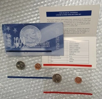 1999 Susan B. Anthony Dollar US Mint Set 2 Coin Uncirculated Set W/OGP P + D - Image 1 of 2