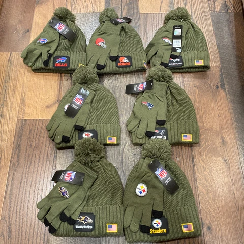 NFL Salute To Service Green Beanie Hat and Gloves (You Choose Team) / New Cover