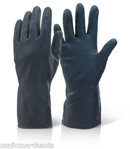 Heavy Duty Black Natural Rubber Latex Gloves Household Industrial Flock Washing - Picture 1 of 1