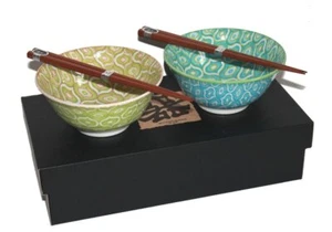 76 Reis Suppen Nudel Matcha Sushi Schale 2er Set grün türkis +Essstäbchen Japan - Bild 1 von 6