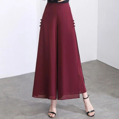 Chiffon Lady Wide Leg Pants Ethnic Trousers Culottes High Waist Chinese Retro - Image 1 of 4