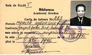 Romania, 1995, "Romanian Academy" - Library Entry Permit, Member Card - Picture 1 of 1