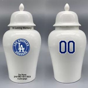 Ceramic Large Urn for Los Angeles Dodgers Baseball Theme, Custom Text & Number - Picture 1 of 5