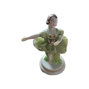 Art Deco Minuture Porcelain Dresden Lace Ballerina Figurine OCCUPIED JAPAN - Picture 1 of 7