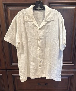 Arnold Zimberg Elements Men's Large 100% Linen Shirt Ivory Short Sleeve ButtonUp - Picture 1 of 10