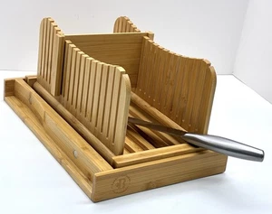 Brotschneidemaschine Bambus Holz mit Krümelschublade klappbar kompakt Schneidebrett mit Messer - Bild 1 von 9