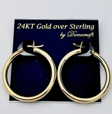 DaneCraft 24KT Gold Over 925 Sterling Silver Tube Hoop Pierced Earrings - Image 1 of 4