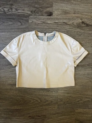 $225 Alice & Olivia Mujer Marrón Almendra Serita Top Corto Manga Corta Talla XS Foto 1 de 4