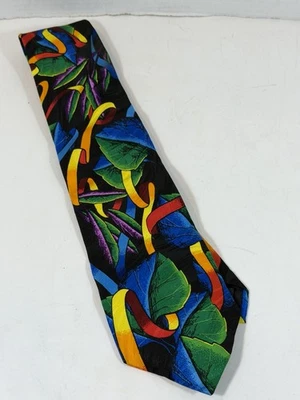 Cadena de corbata de seda Rush Limbaugh roja amarilla naranja verde motivo de hoja sin límites Foto 1 de 4