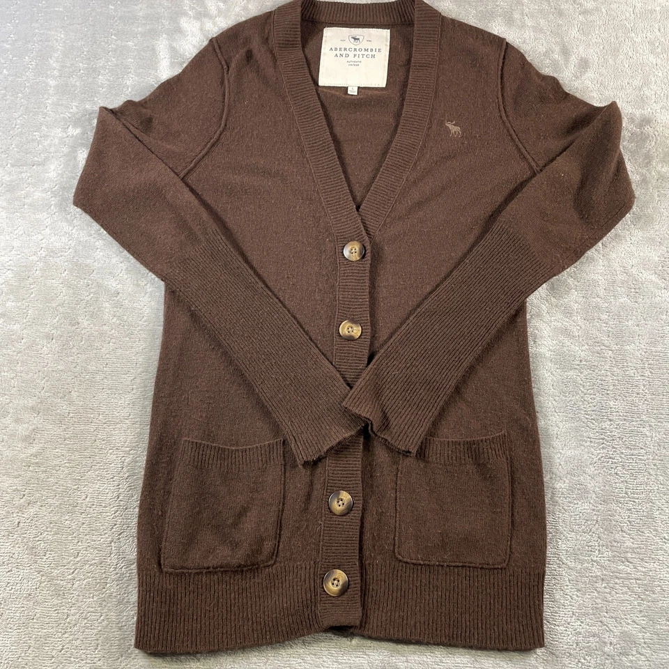 Cárdigan suéter vintage Abercrombie Fitch para mujer grande marrón abuela lana Foto 1 de 4
