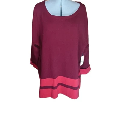 Suéter Max Studio Mujer 2X Talla Grande Granate Manga 3/4 Elastizado Cuello Redondo Nuevo con Etiquetas Foto 1 de 3