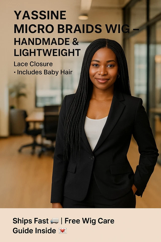 Peluca Hecha a Mano Micro Trenzas Cierre de Encaje Negro Jet - Ligera, Natural ASPECTO NUEVA CON ETIQUETAS Foto 1 de 4