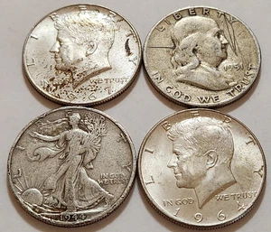 John F Kennedy Benjamin Franklin & Walking Liberty 40% & 90% Silver Half Dollars - Imagen 1 de 6